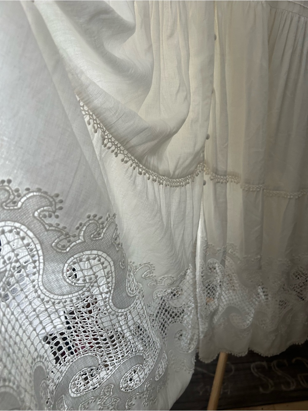 Maje White Button-Front Tiered Maxi Dress with Lace Trim - Picture 14 of 14